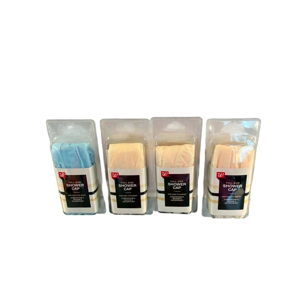 Walgreens Shower Cap Unisex OSFM Multicolor NEW Lot of 4 Waterproof Full Size